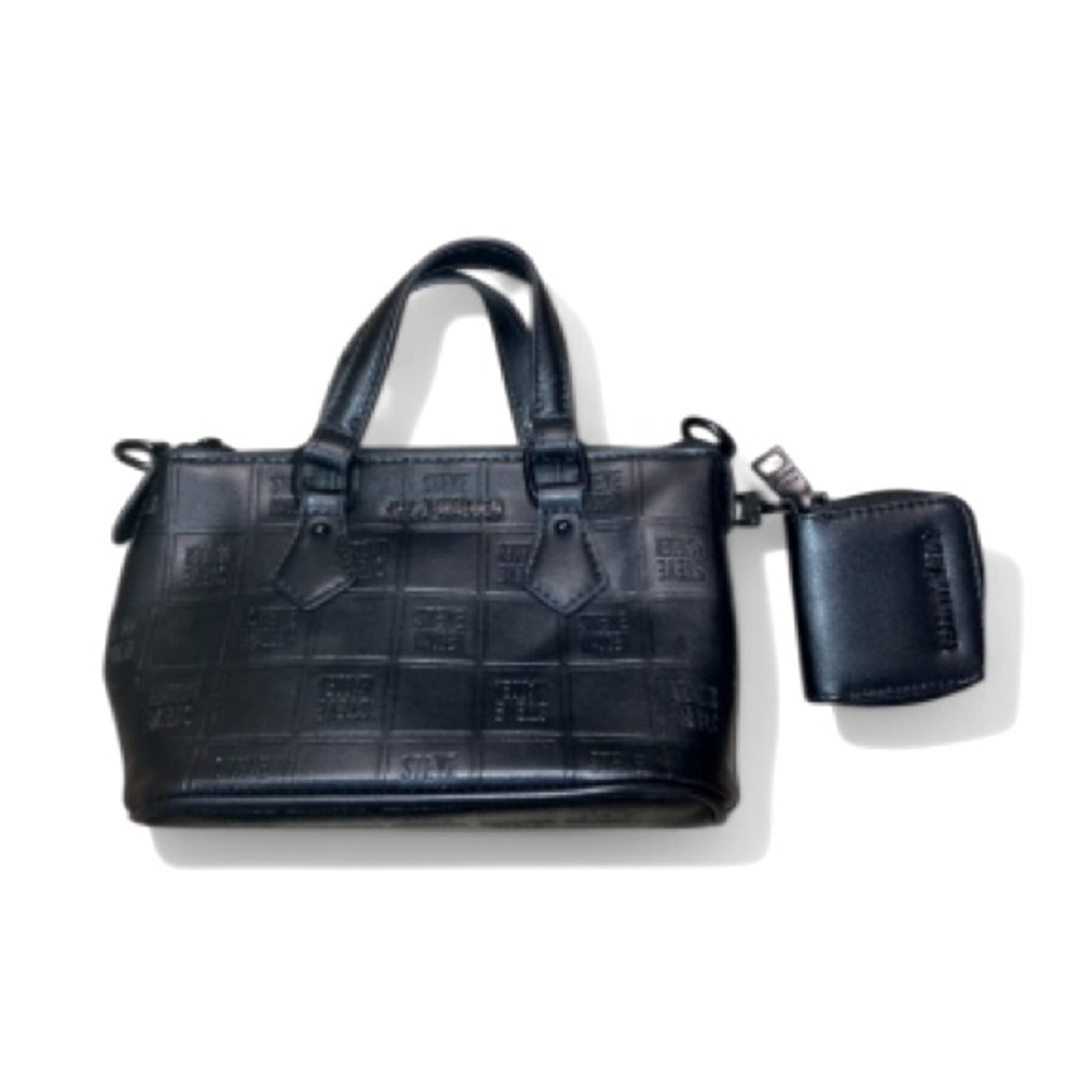 Steve Madden Black Embossed Leather Crossbody Satchel with Coin Pouch